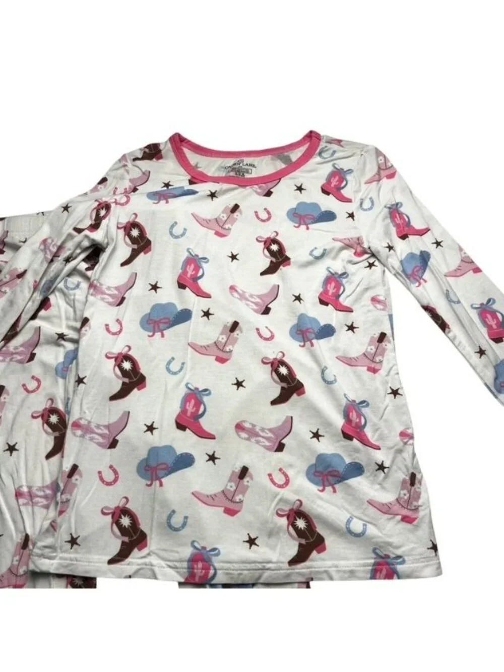 Caden Lane Pink Cowgirl Boot Print Bamboo 2 Piece Pajama Set Size 9-10